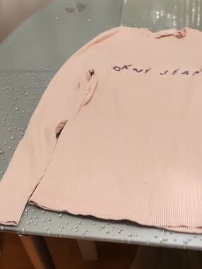 DKNY Blush Ribbed Crewneck Sweater with Logo